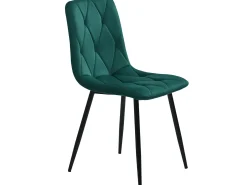 Conjunto de 4 sillas de terciopelo - estructura de metal - Motivo de rombos - verde