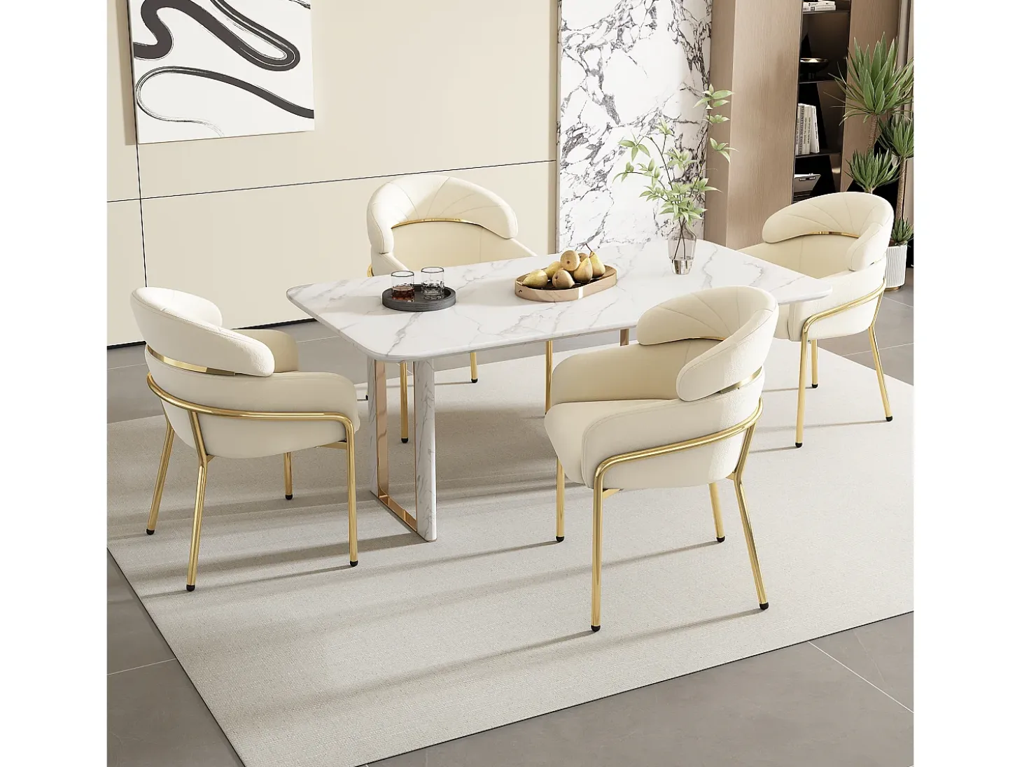 Conjunto de 6 sillas de terciopelo - 79 x 45 x 53 cm - para salón y dormitorio - cuatro patas de metal - beige
