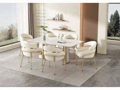 Conjunto de 6 sillas de terciopelo - 79 x 45 x 53 cm - para salón y dormitorio - cuatro patas de metal - beige