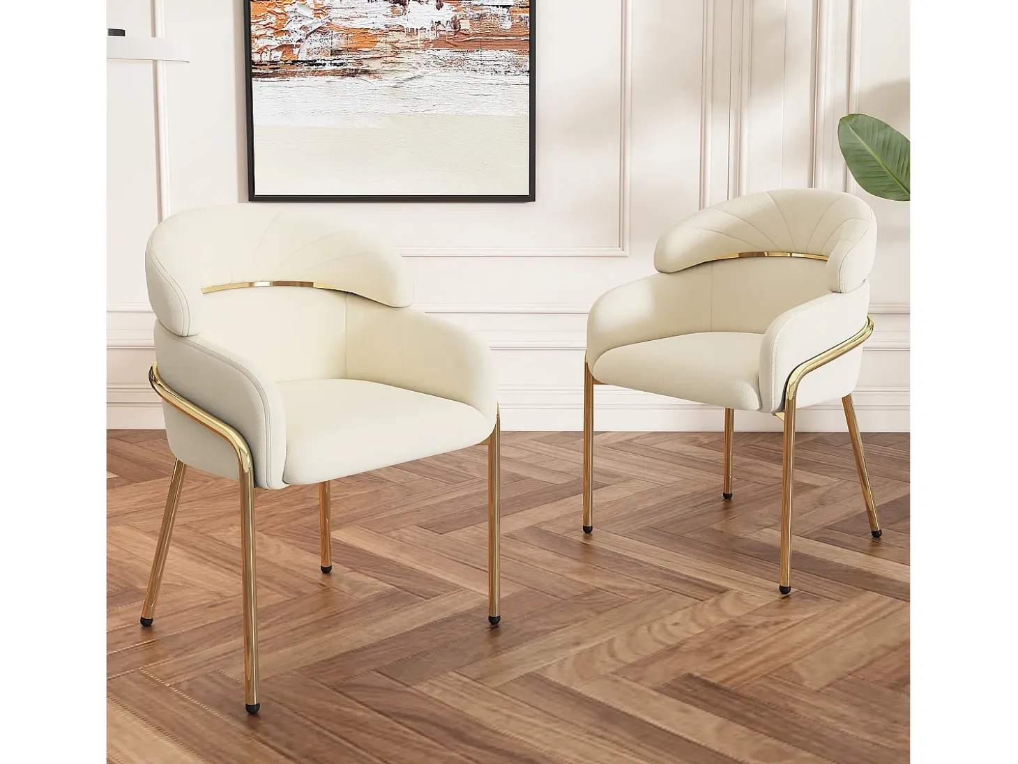 Conjunto de 6 sillas de terciopelo - 79 x 45 x 53 cm - para salón y dormitorio - cuatro patas de metal - beige