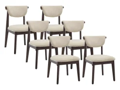 Conjunto de 6 sillas en tela texturizada y madera de hevea - Beige - GABIEL