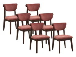 Conjunto de 6 sillas en tela texturizada y madera de hevea - Marrón - GABIEL