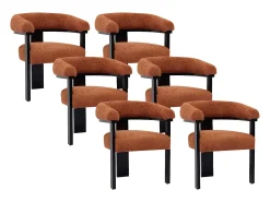 Conjunto de 6 sillas en tela bouclé y madera de hévea - Terracota y negro - LIVELIA
