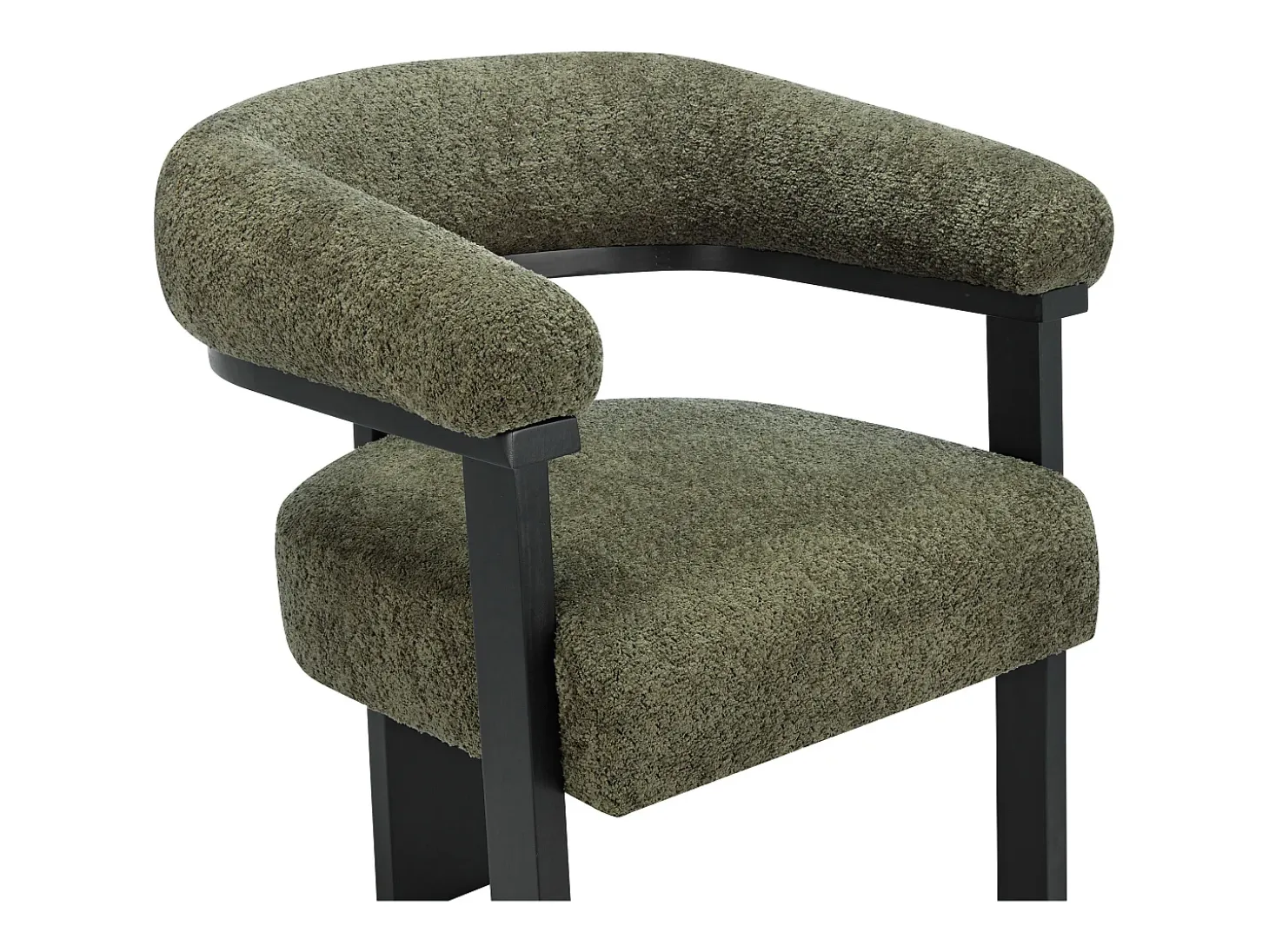 Conjunto de 2 sillas en tela bouclé y madera de hevea - Verde caqui y negro - LIVELIA