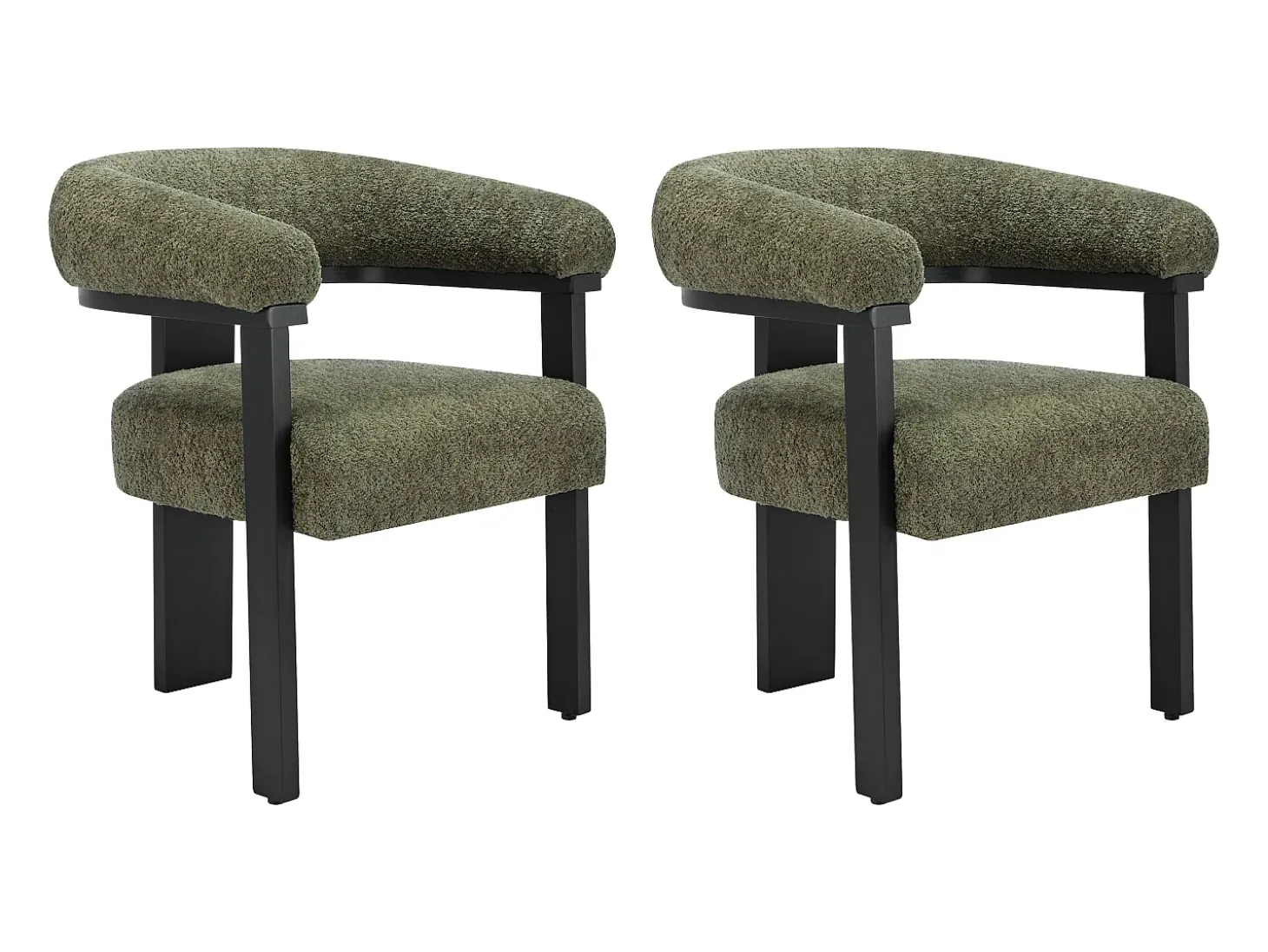 Conjunto de 2 sillas en tela bouclé y madera de hevea - Verde caqui y negro - LIVELIA