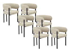 Conjunto de 6 sillas en tela y metal negro - Beige - CIBARO