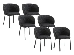 Conjunto de 6 sillas en tela tweed y metal - Negro - SIJOLA
