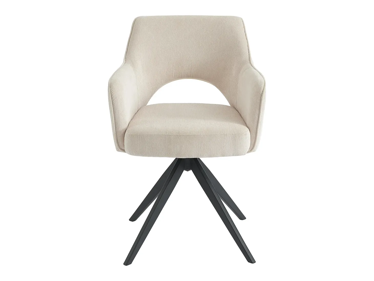 Conjunto de 2 sillas giratorias de terciopelo acanalado y metal negro - Crema - KONYA