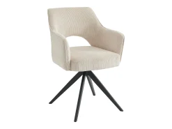 Conjunto de 2 sillas giratorias de terciopelo acanalado y metal negro - Crema - KONYA