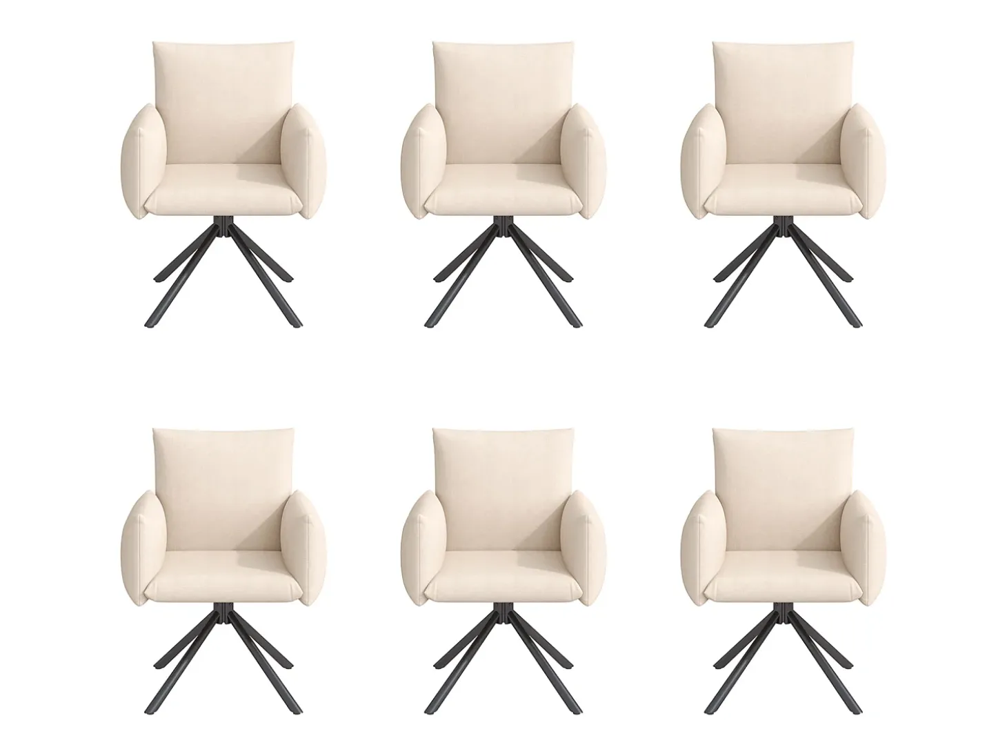 Conjunto de 6 sillas giratorias en terciopelo beige - Patas de metal - Para salón, dormitorio, oficina