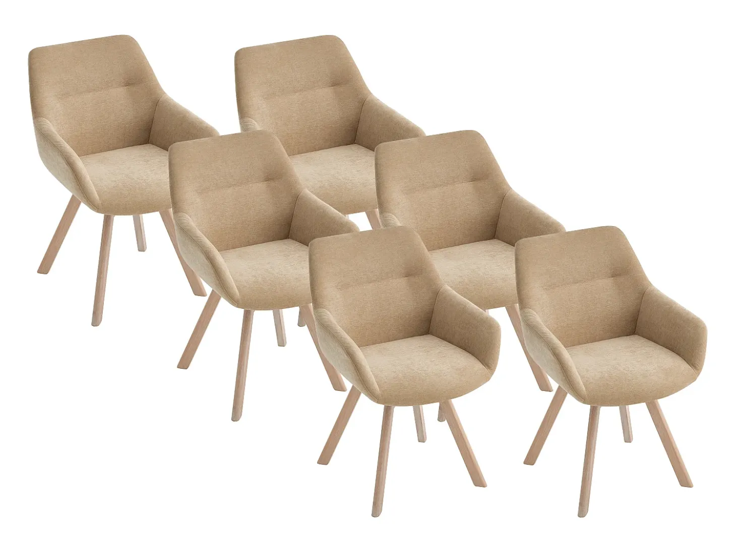 Conjunto de 6 sillas giratorias con reposabrazos de tela y roble - Beige - VELBURY