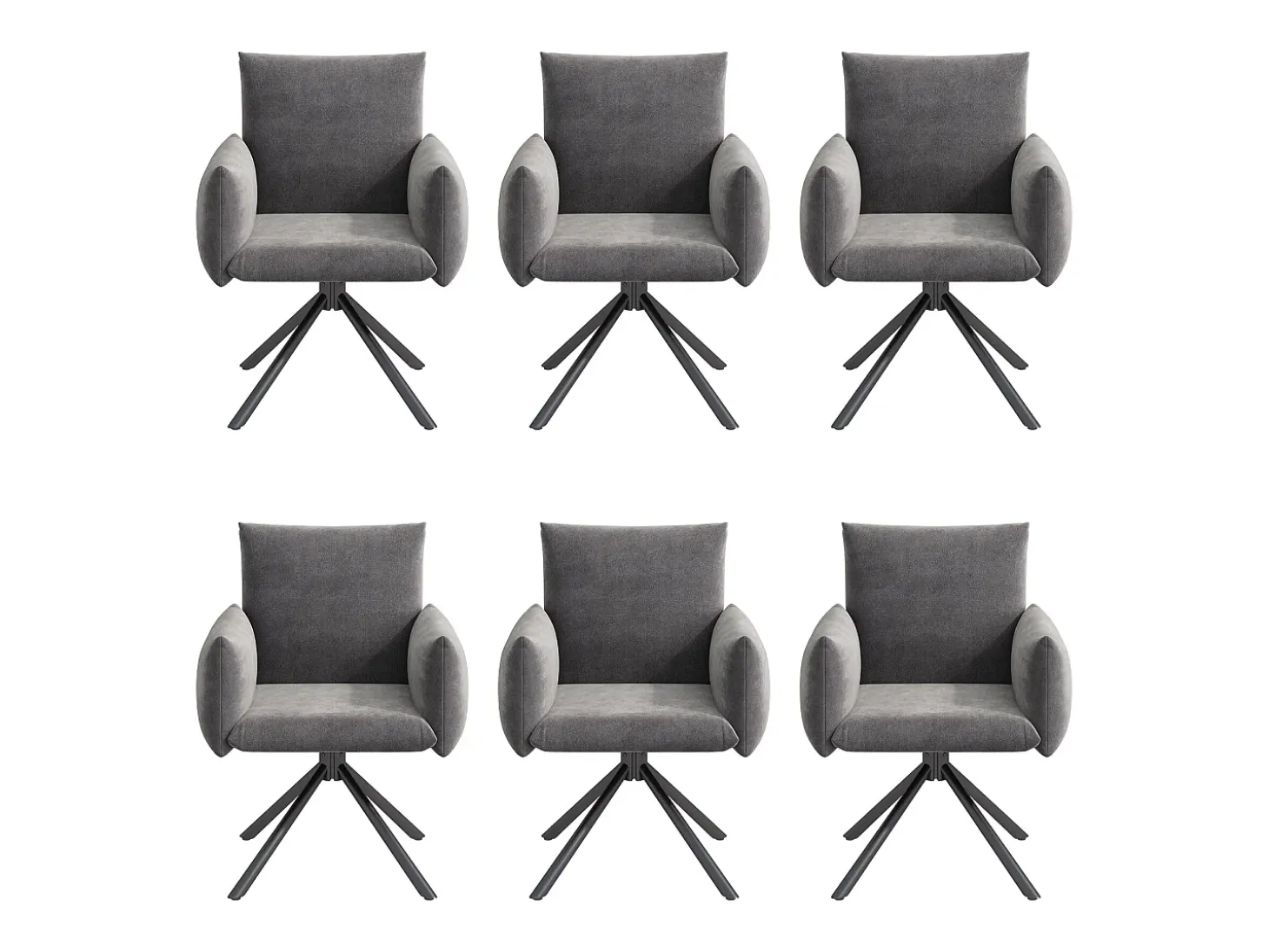 Conjunto de 6 sillas giratorias en terciopelo gris - Patas de metal - Para salón, dormitorio, oficina