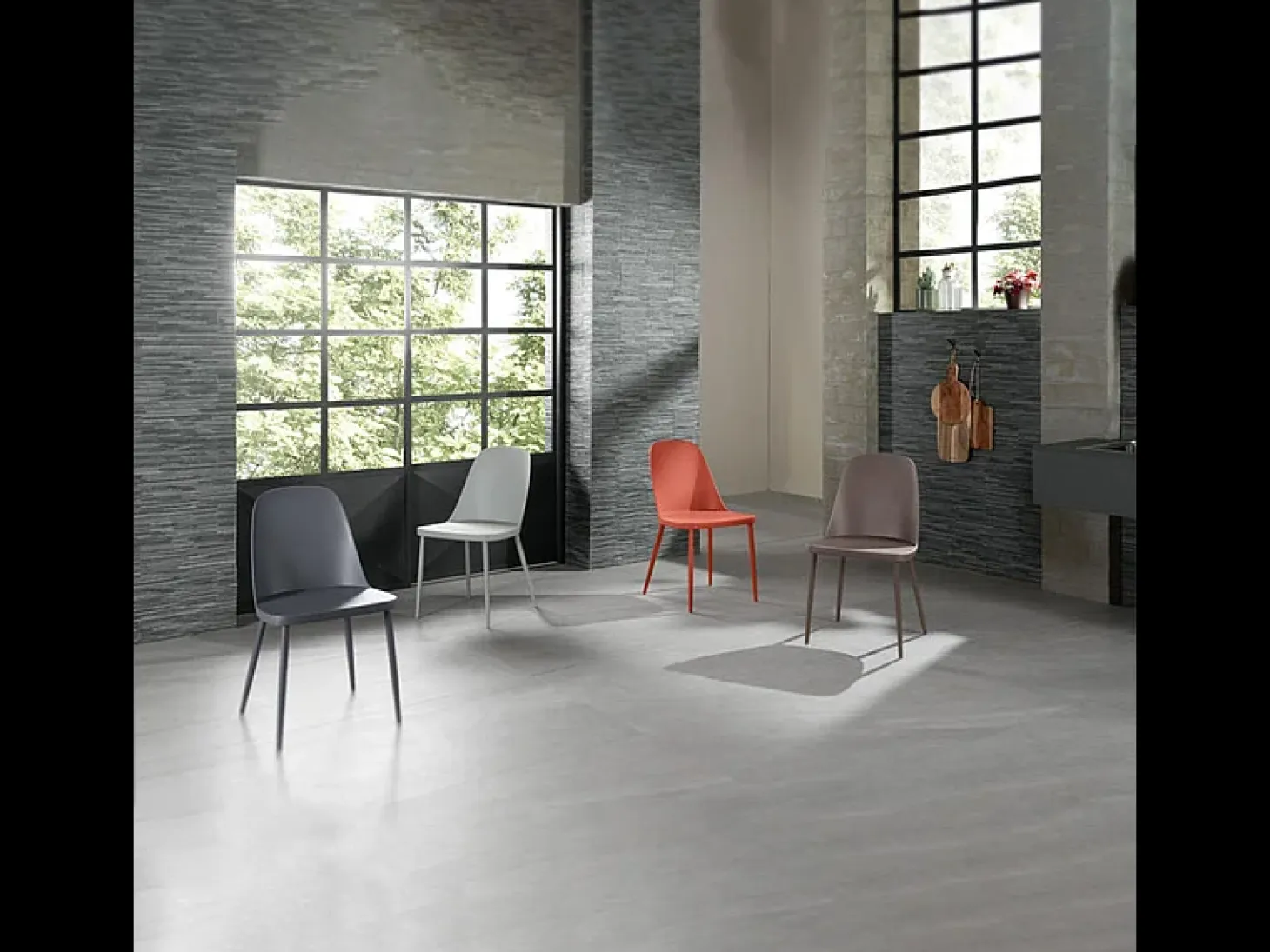 Conjunto de 4 sillas modernas "Paola" de polipropileno color óxido con patas de metal pintado