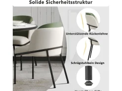 Conjunto de 6 sillas modernas con patas en ángulo - 55 x 55 x 85 cm - patas negras - metal + madera - beige + verde