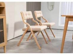 Conjunto de 2 sillas plegables de madera con cojines de terciopelo - Color caqui y madera