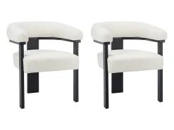 Conjunto de 2 sillas reposabrazos en tela bouclé y madera de Haya - Blanco y negro - LIVELIA