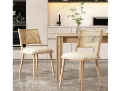 Conjunto de 6 sillones de ratán con asiento acolchado de PU, color beige