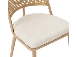 Conjunto de 2 sillones de ratán con asiento acolchado de PU, color beige
