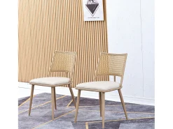 Conjunto de 2 sillones de ratán con asiento acolchado de PU, color beige