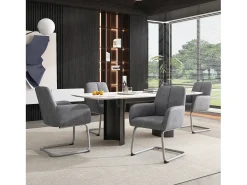 Conjunto de 6 sillones de cuero - 86 x 51 x 45 cm - con patas de acero arqueadas - gris