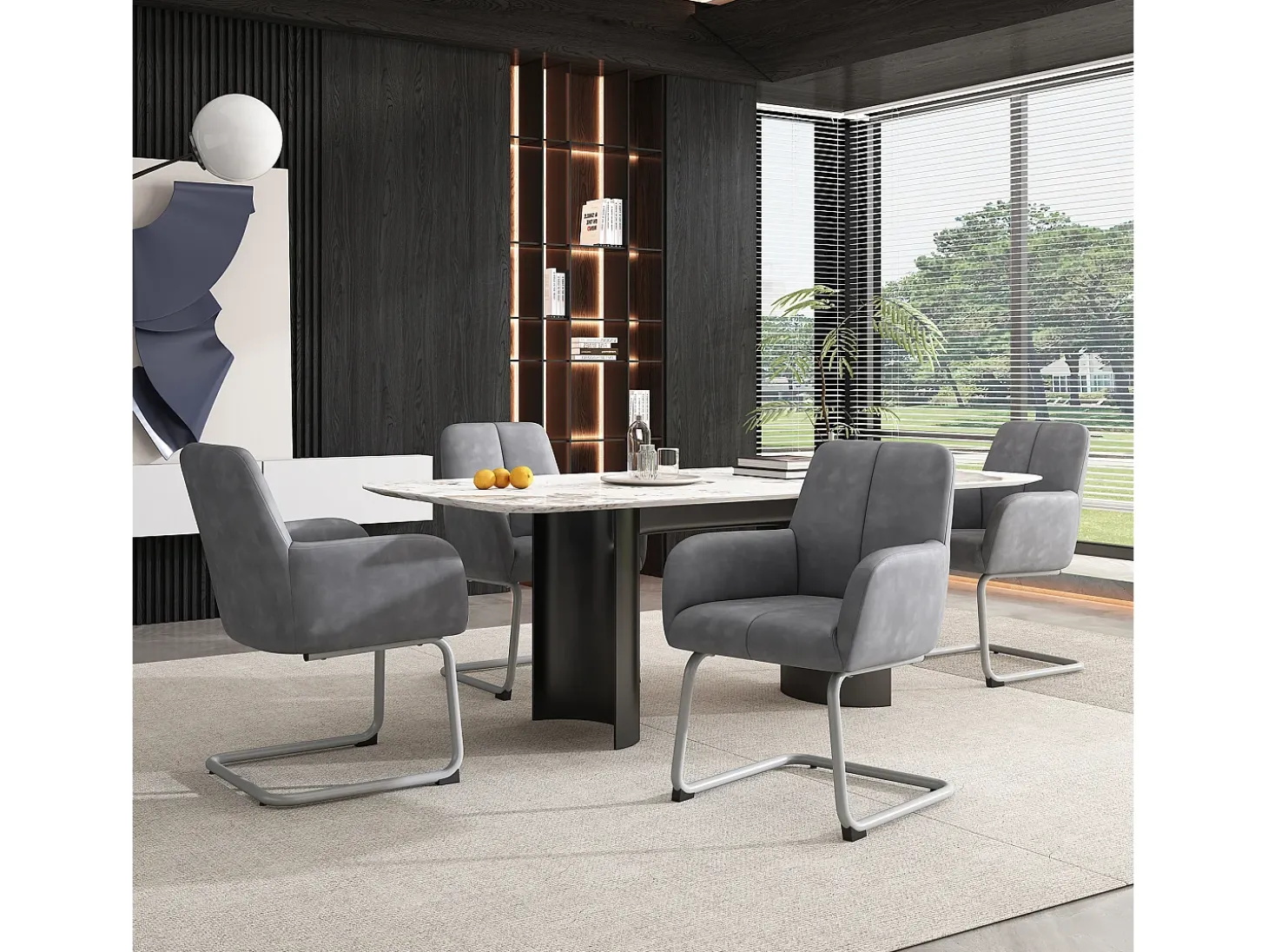 Conjunto de 6 sillones de cuero - 86 x 51 x 45 cm - con patas de acero arqueadas - gris