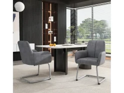 Conjunto de 6 sillones de cuero - 86 x 51 x 45 cm - con patas de acero arqueadas - gris