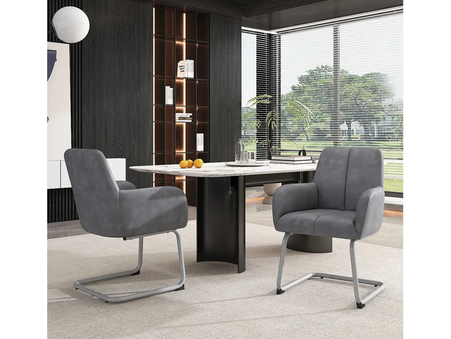 Conjunto de 6 sillones de cuero - 86 x 51 x 45 cm - con patas de acero arqueadas - gris