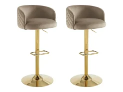 Conjunto de 2 taburete de bar de terciopelo y metal dorado - Altura ajustable - Beige - PERLANITA