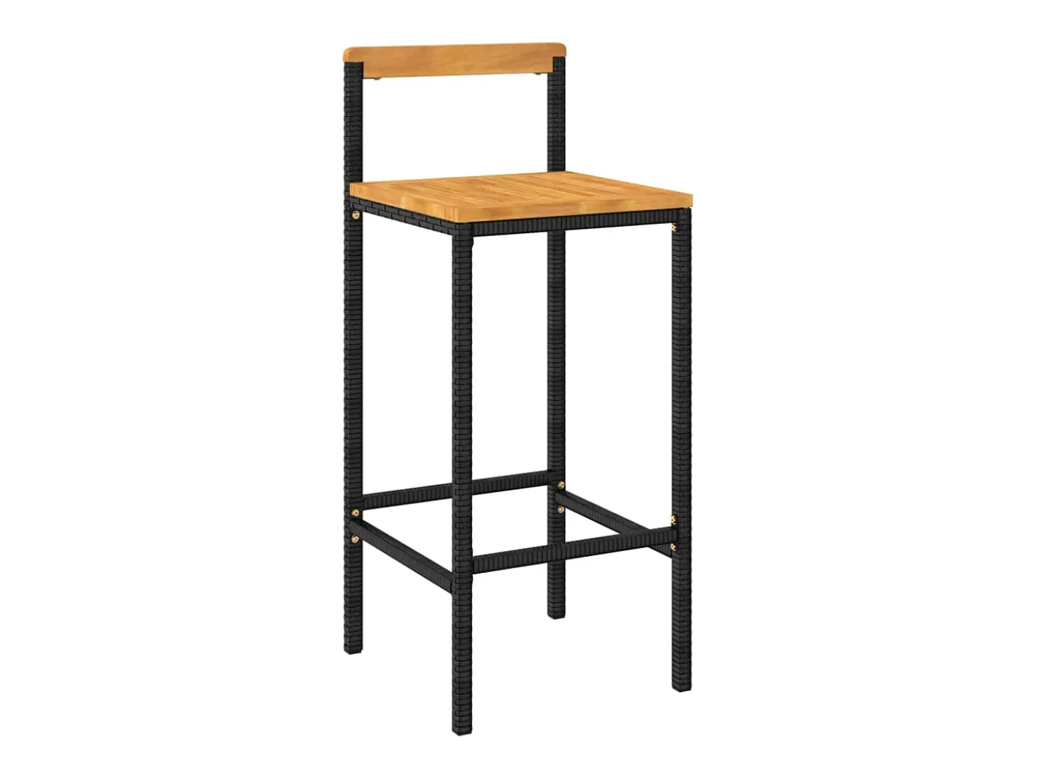 Conjunto de 2 taburetes de bar negros en resina trenzada y madera de acacia.