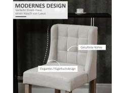 Conjunto de 2 taburetes de bar con respaldo, madera maciza y tela, tapizado, gris y natural (47x50x101cm)