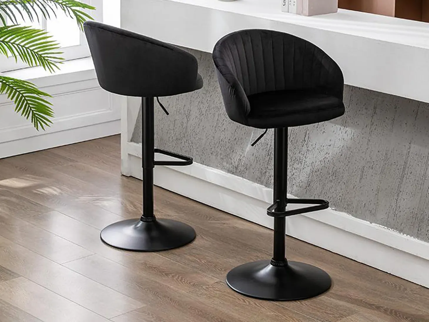 Conjunto de 2 taburetes de bar - Terciopelo y metal - Negro - DORALIZ