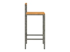 Conjunto de 2 taburetes de bar grises en resina trenzada y madera de acacia.