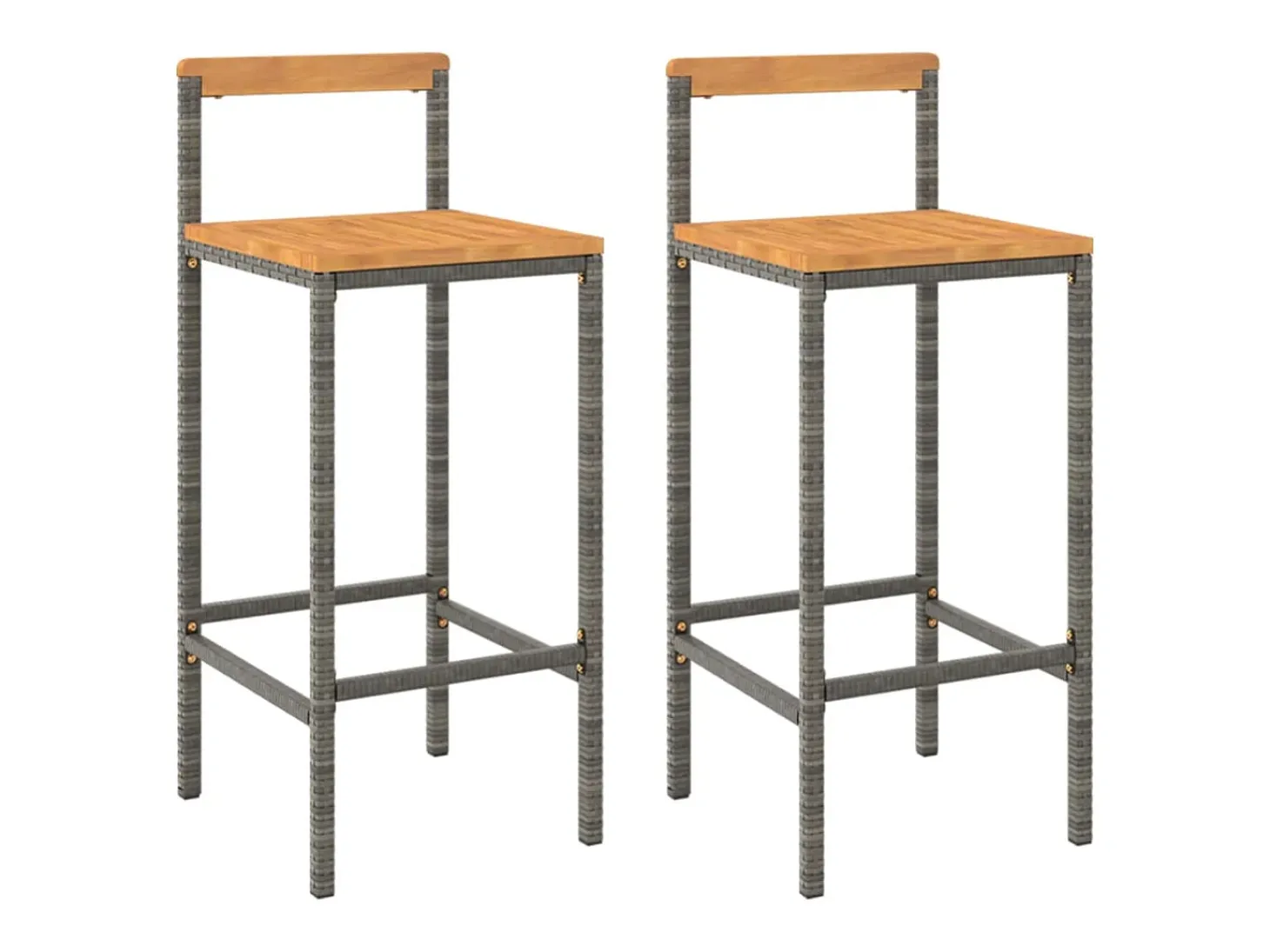 Conjunto de 2 taburetes de bar grises en resina trenzada y madera de acacia.