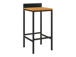 Conjunto de 4 taburetes de bar negros en resina trenzada y madera de acacia.