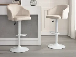 Conjunto de 2 taburetes de bar de tela y metal - Crema y blanco - CARSTEN