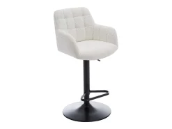 Conjunto de 2 taburetes de bar de tela rizada y metal - Altura ajustable - Blanco - PEGA