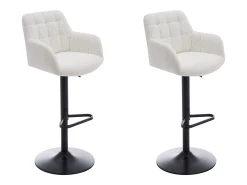 Conjunto de 2 taburetes de bar de tela rizada y metal - Altura ajustable - Blanco - PEGA
