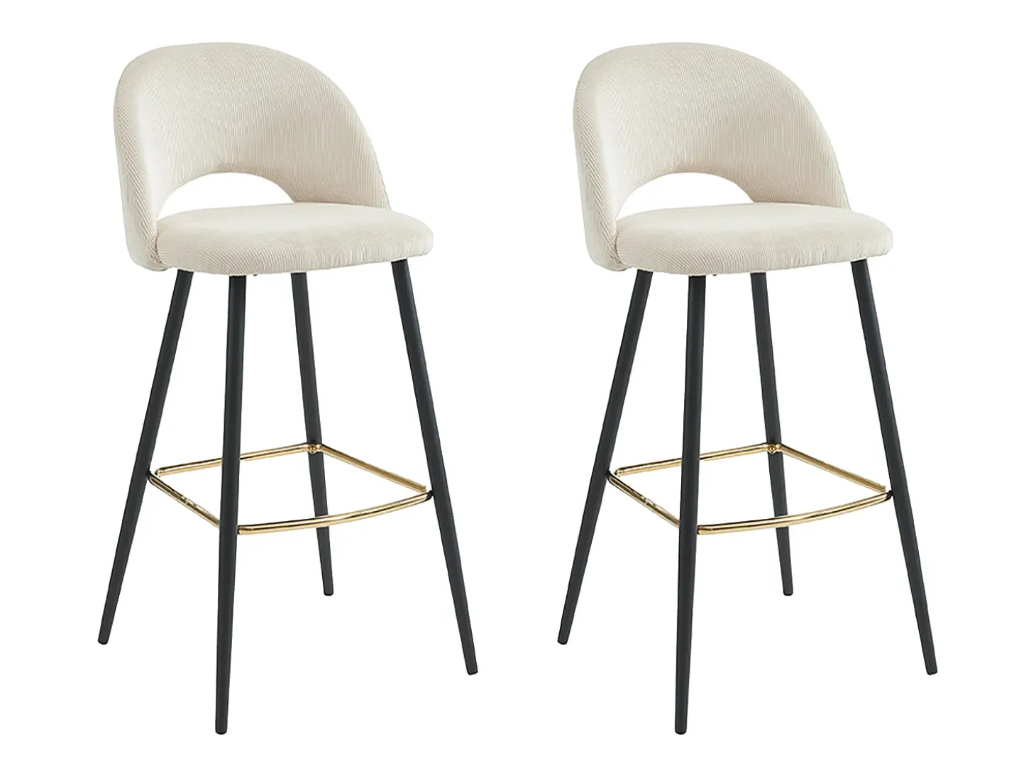 Conjunto de 2 taburetes de bar de pana y metal - Crema - FINCHY by Pascal Morabito