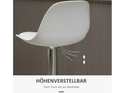Conjunto de 2 taburetes de bar giratorios, regulables en altura, polipiel blanca y metal, capacidad 120kg (40x42x82-104cm)