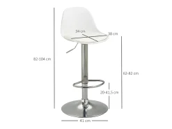 Conjunto de 2 taburetes de bar giratorios, regulables en altura, polipiel blanca y metal, capacidad 120kg (40x42x82-104cm)