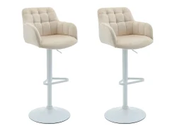 Conjunto de 2 taburetes de bar de terciopelo y metal blanco - Altura ajustable - Crema - PEGA