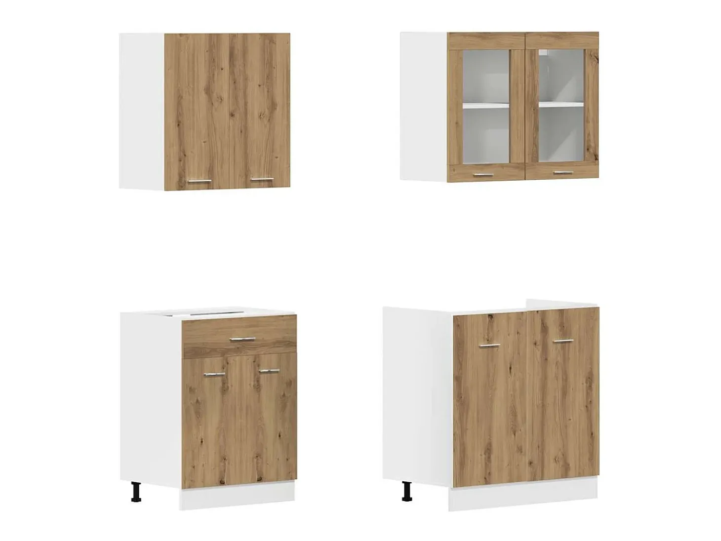 Conjunto de armarios de cocina de 4 piezas "Lyon" de en madera de ingeniería de roble artesanal