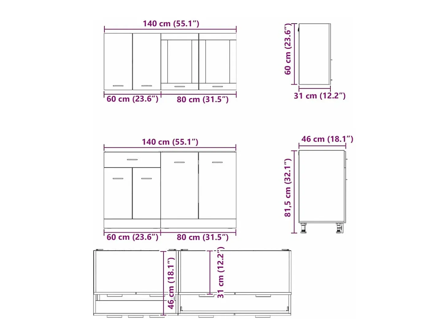 Conjunto de armarios de cocina Lyon 4 pcs Roble ahumado