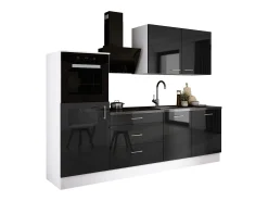 Conjunto de cocina: Blanco Mate, Negro Brillo, dimensiones: ancho: 250 cm, alto: 220 cm, fondo: 60 cm