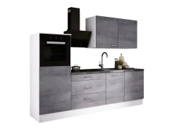 Conjunto de cocina: Blanco Mate, Hormigón, dimensiones: ancho: 250 cm, alto: 220 cm, fondo: 60 cm