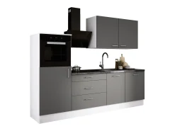 Conjunto de cocina: Blanco Mate, Gris Mate, dimensiones: largo: 250 cm, alto: 220 cm, fondo: 60 cm