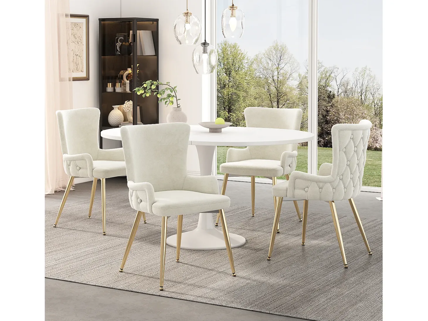 Conjunto de comedor de 6 piezas en terciopelo con patas de metal dorado, color beige (62,23x58,42x55,88 cm)