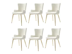 Conjunto de comedor de 6 piezas en terciopelo con patas de metal dorado, color beige (62,23x58,42x55,88 cm)