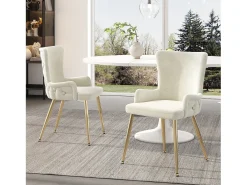 Conjunto de comedor de 6 piezas en terciopelo con patas de metal dorado, color beige (62,23x58,42x55,88 cm)