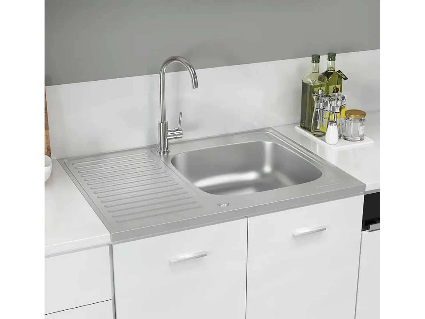 Conjunto de fregadero y escurridor de cocina plata 800x600x155 mm acero inoxidable